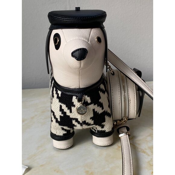 RARE 2 in 1 Kate Spade Claude Dachshund Dog Houndstooth Crossbody and Coin Purse - Picture 3 of 16